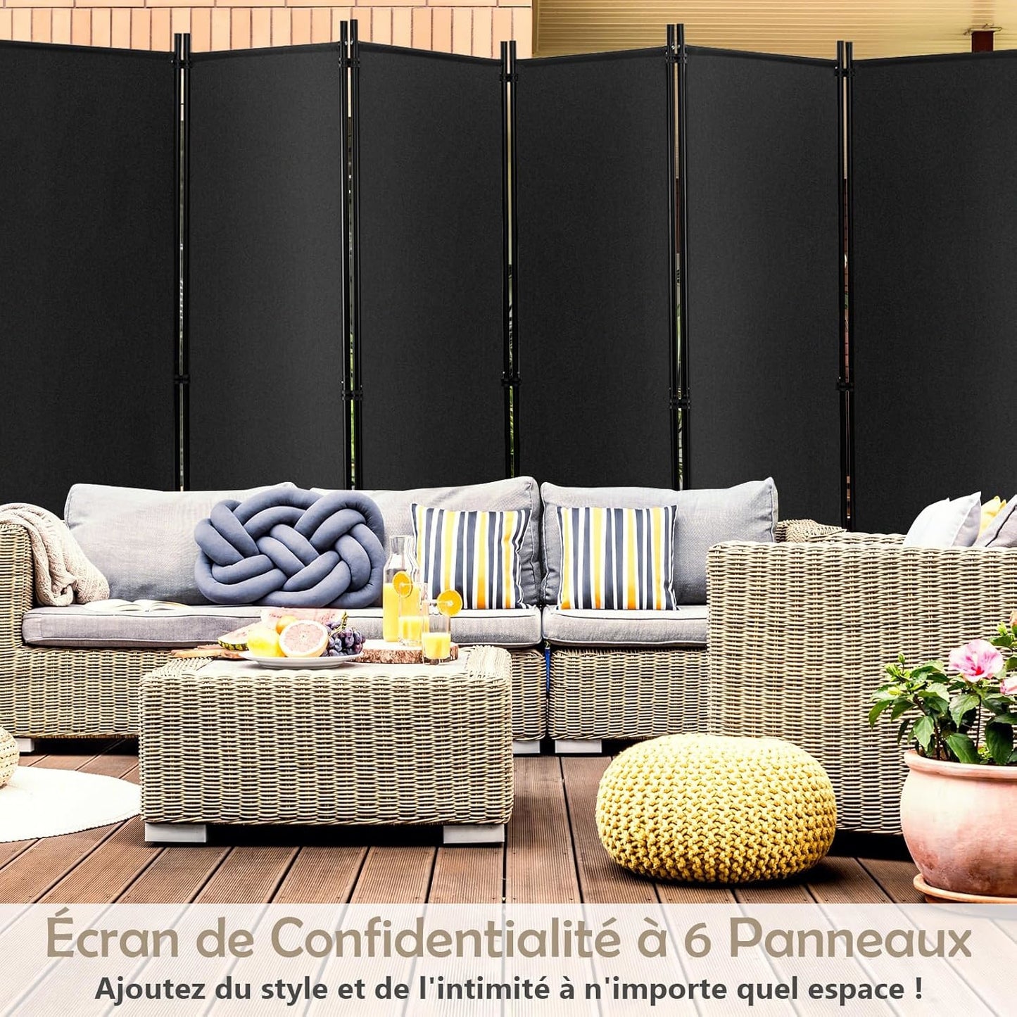 Kamerscherm – Ruimteverdeler – Scherm – Scheidingswand – Vouwscherm – Extra breed 334,5 cm – Polyester met metalen frame