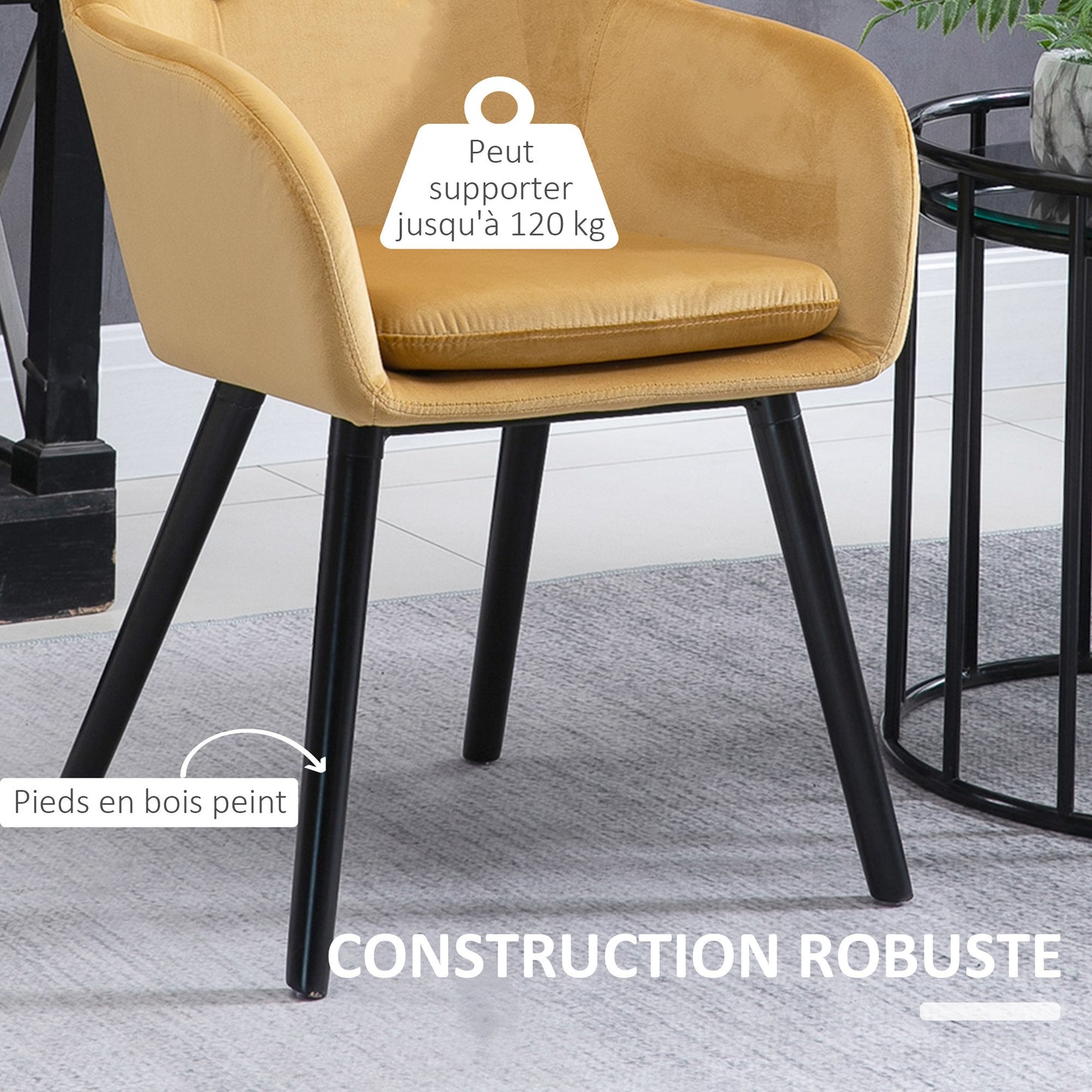 Eetkamerstoel – Kuipstoel – Stoel – Draaistoel – Set van 2 – Okergeel Fluweel – Zwart Houten Onderstel – Ergonomisch Design