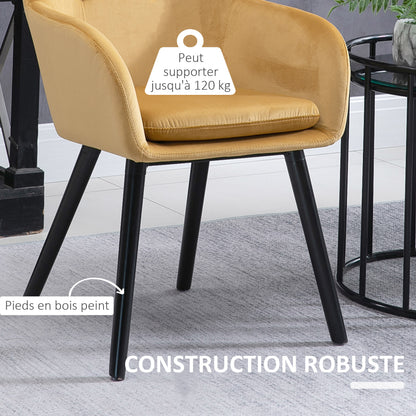Eetkamerstoel – Kuipstoel – Stoel – Draaistoel – Set van 2 – Okergeel Fluweel – Zwart Houten Onderstel – Ergonomisch Design