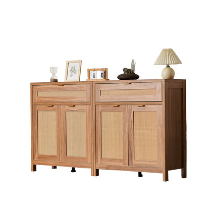 Rattan Opbergkast – Opbergmeubel – Dressoir – Kast – Buffetkast – 63 Inch – Handgevlochten Natuurlijk Rattan – Verstelbare Planken & Anti-Kantelset