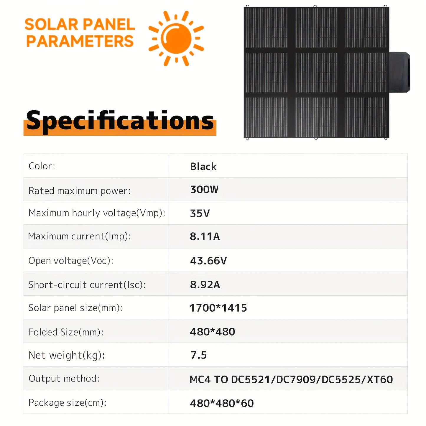 A portable and foldable monocrystalline silicon solar panel with 22.5% conversion efficiency, suitable for outdoor adventures, camping, and solar power generation at power stations.