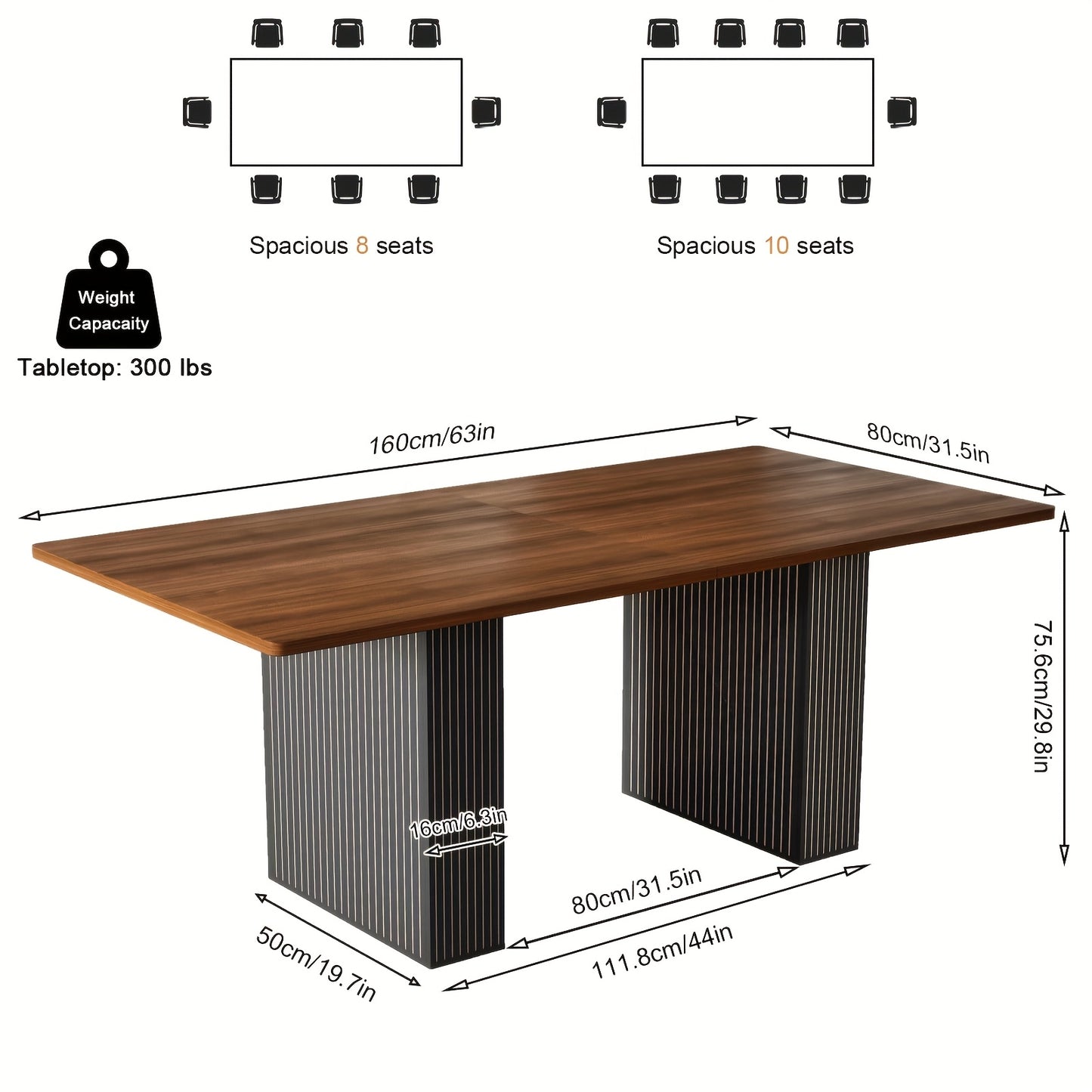 Eettafel – Eetkamertafel – Dinertafel – Keukentafel – Tafel – Rechthoekig – 160x80x76 cm – Hout – Geschikt voor 8-10 Personen – Eenvoudig te Monteren