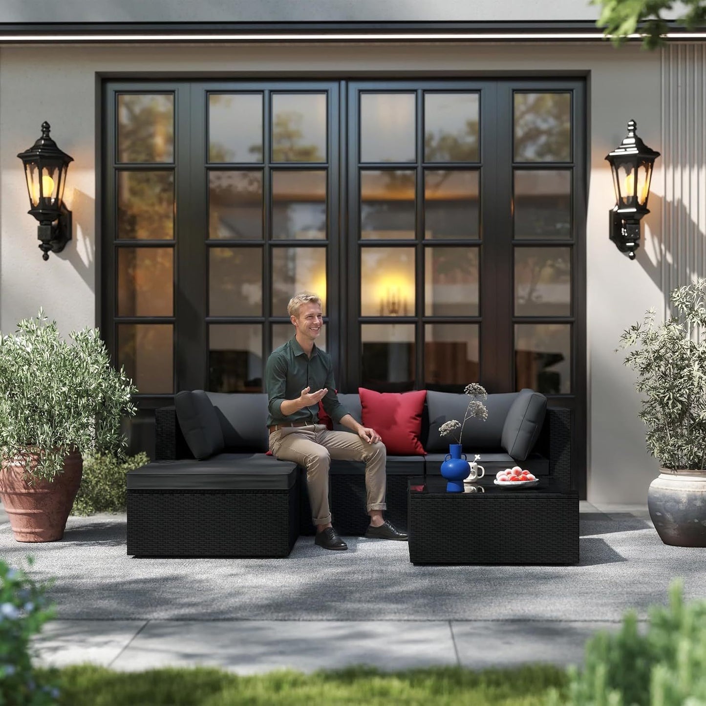 PVC Rattan Tuinmeubelset – Lounge Set – Hoekbank – Tuintafel – Tuinmeubelen – Outdoor Sofa Set – Inclusief 7 Kussens – Vrij Combineerbaar