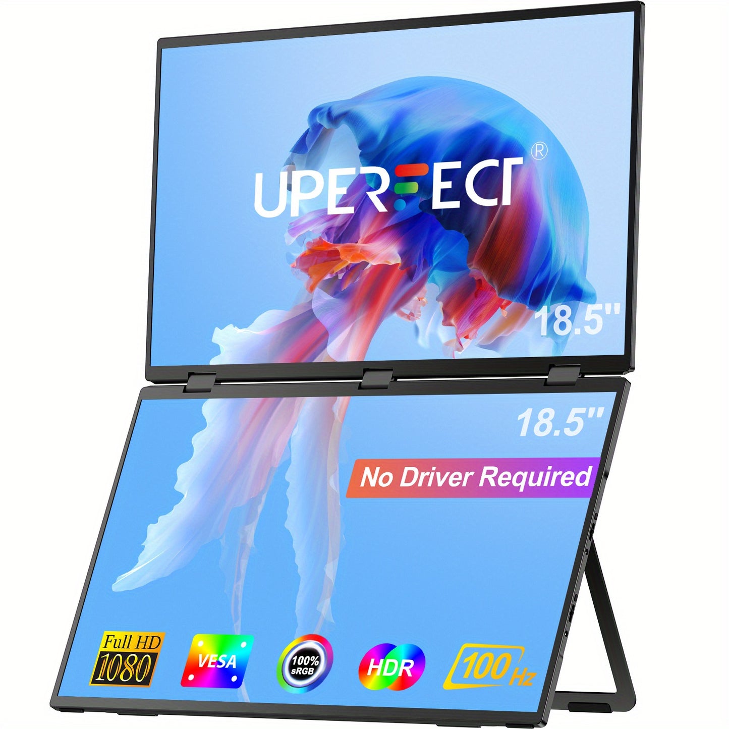 Draagbare Monitor – Tweede Scherm – Laptop Display – Extern Scherm – USB-C Monitor – 18,5 Inch – 100Hz Refresh Rate – Full HD 1920x1080 Resolutie – 360° Draaibaar & VESA Compatibel