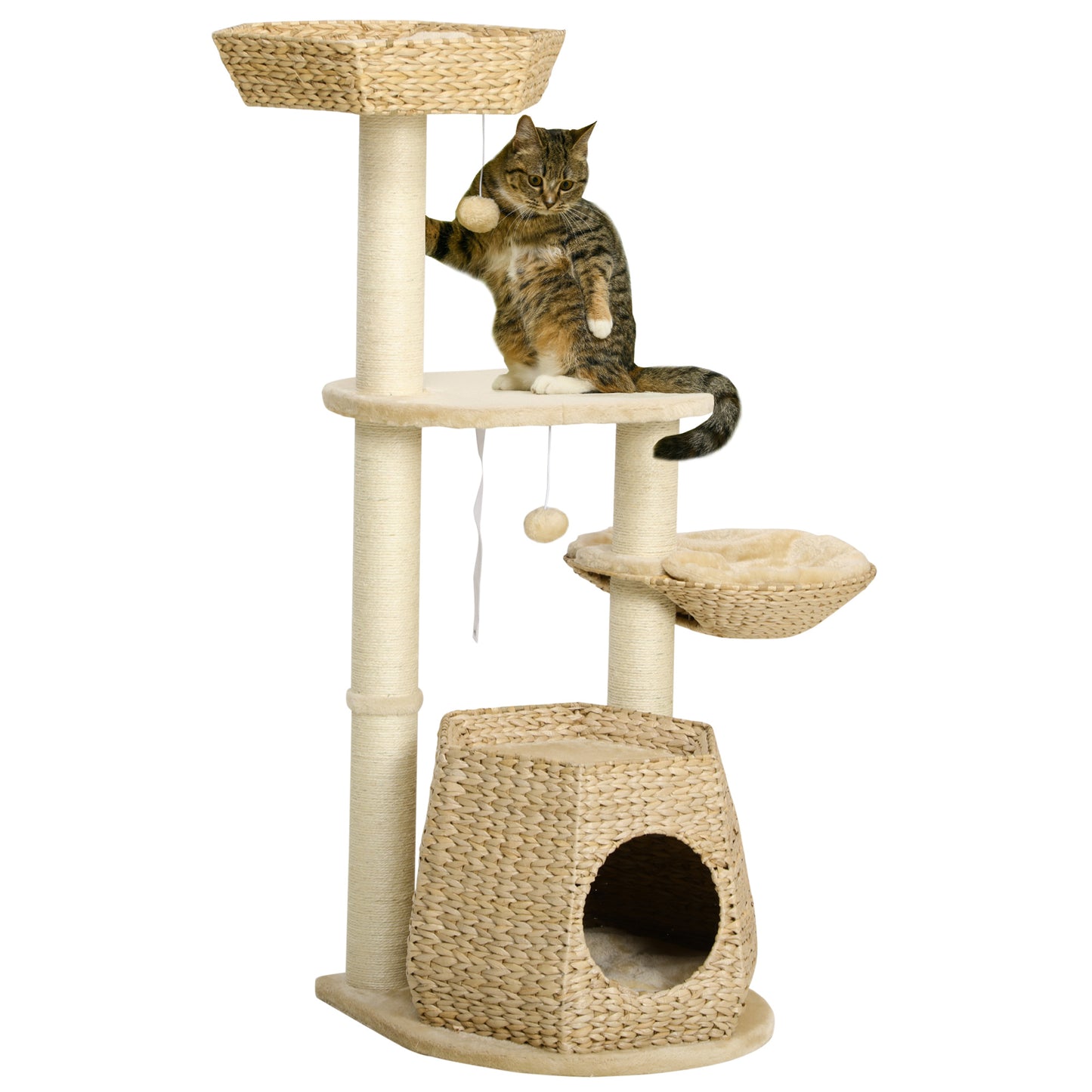 Krabpaal – Kattenboom – Kattenhuis – Krabmeubel – Kattentoren – 119 cm Hoog – Versterkte Palen & Inclusief Hangmat