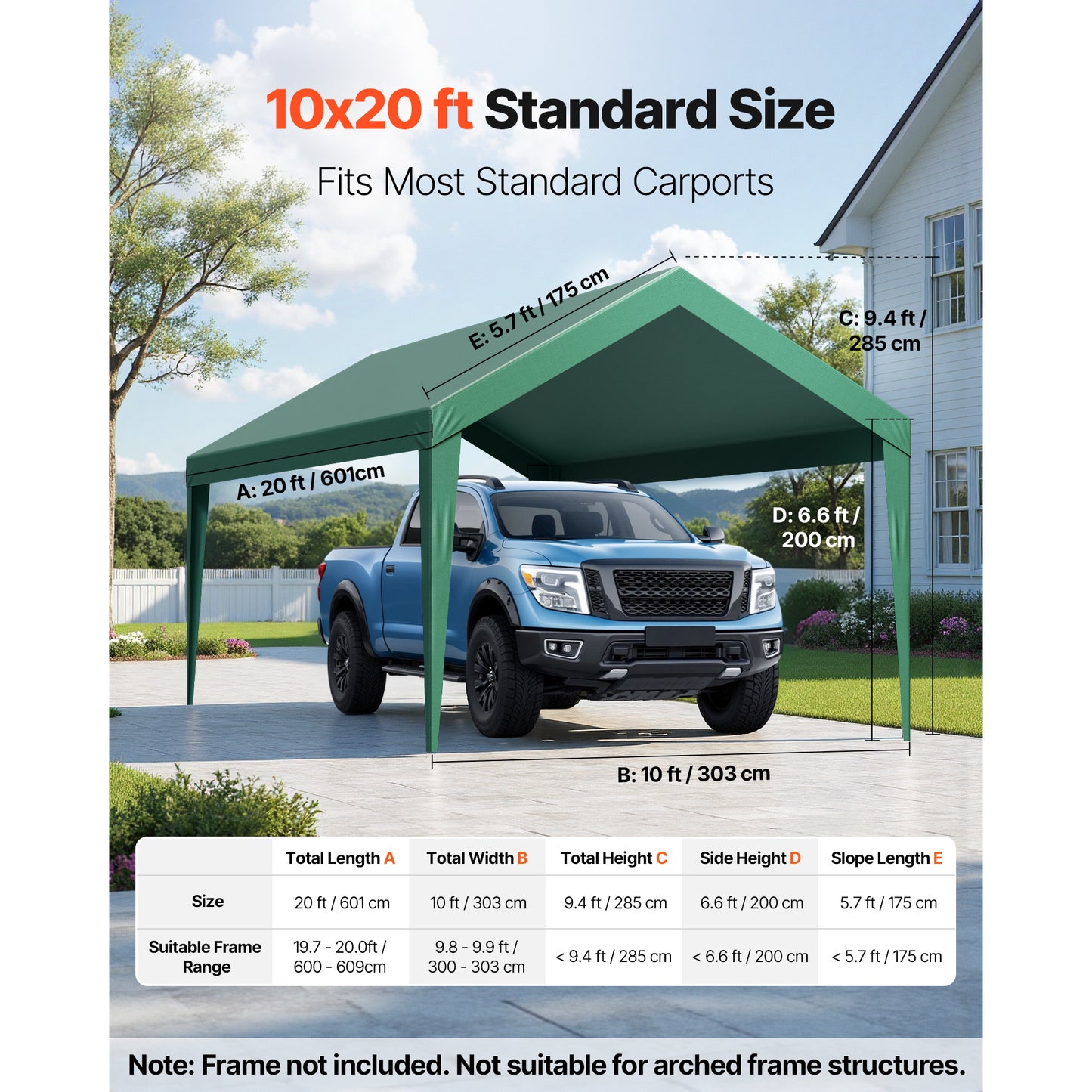 Carport Hoes – Vervangende Zeil – Carport Doek – Carport Oksel – Garage Tent Hoes – Donkergroen – 3 x 6 Meter – UV-Bestendig & Waterdicht