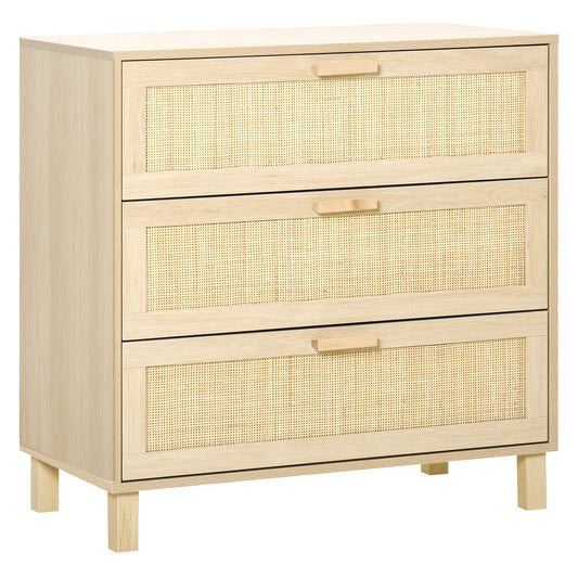 Commode – Ladekast – Dressoir – Opbergkast – Kast – 3 Ruime Lades – MDF Licht Houtdecor 80x40x80 cm