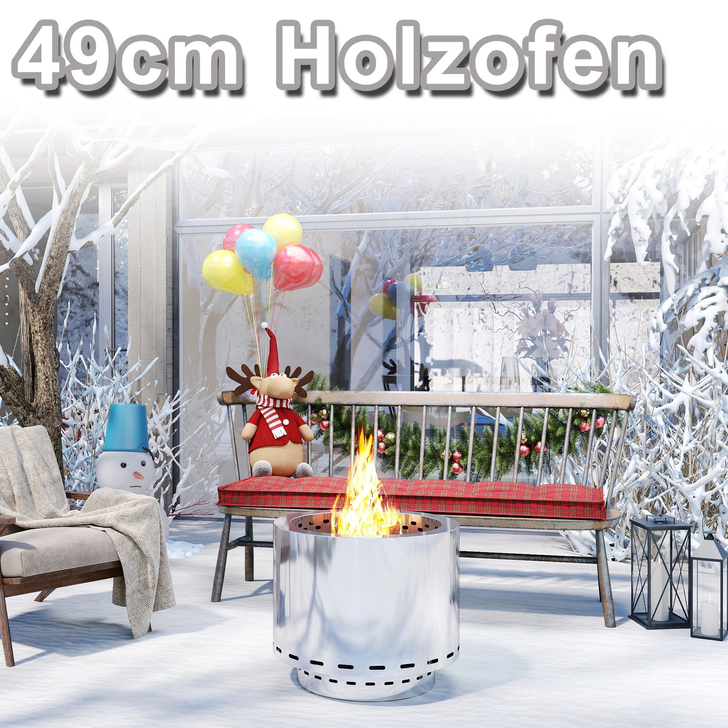 Vuurschaal – Vuurkorf – Tuinhaard – Sfeerhaard – Terrasverwarmer – Rookvrij – Roestvrij Staal – Ø 49 cm – Ovaal – Inclusief Draagtas – Aslade