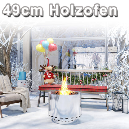 Vuurschaal – Vuurkorf – Tuinhaard – Sfeerhaard – Terrasverwarmer – Rookvrij – Roestvrij Staal – Ø 49 cm – Ovaal – Inclusief Draagtas – Aslade