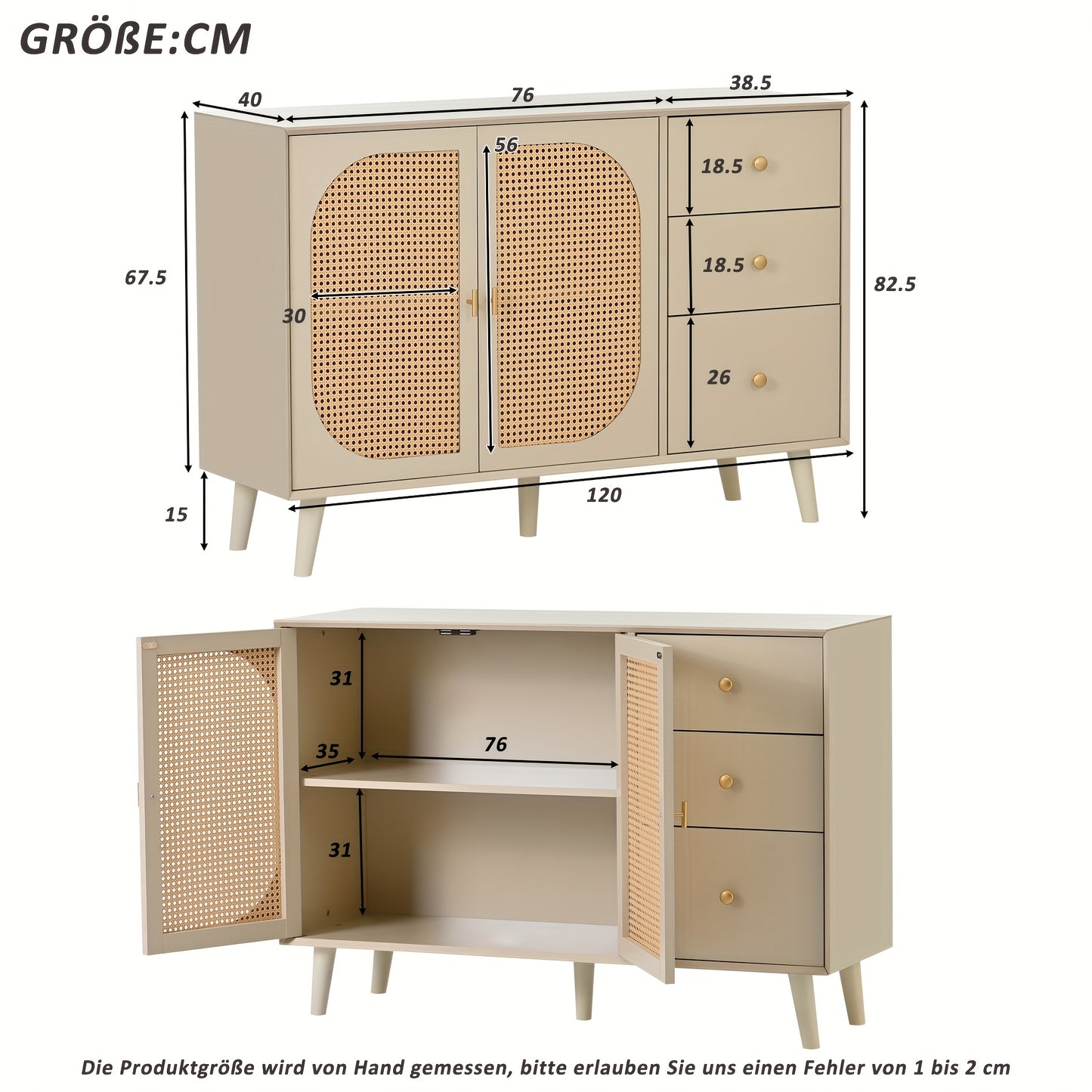 Sideboard – Dressoir – Opbergkast – Ladekast – TV-meubel – Khaki – Ruime Opbergruimte – Stevige Constructie