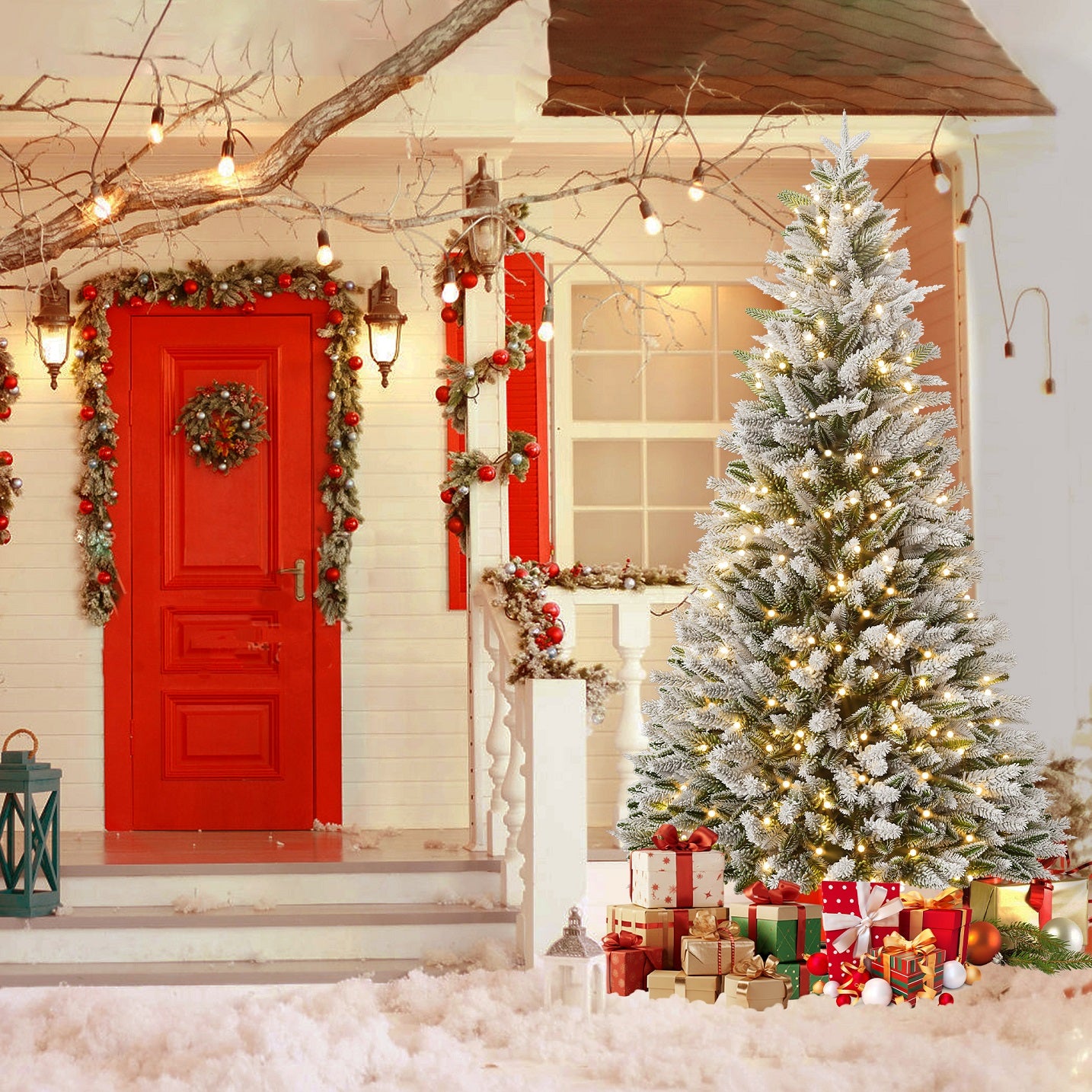 Kerstboom – Kunstkerstboom – Nepkerstboom – Decoratieboom – Winterboom – 225 cm Hoog – Met Ingebouwde LED Verlichting
