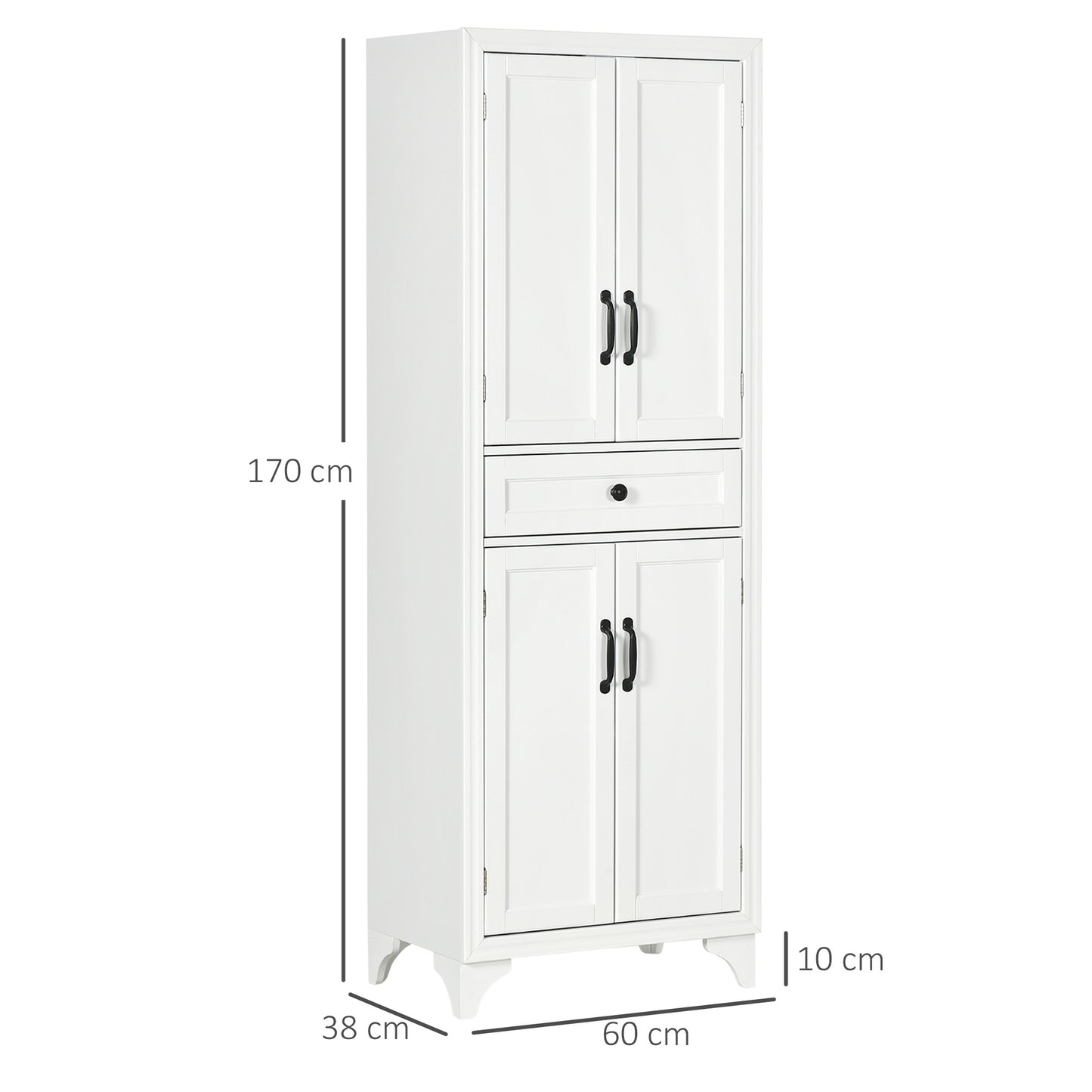 High Buffet Keukenkast – Keukenkastje – Buffettafel – Opbergkast – Dressoir – Hoog 170 cm – Met 4 Deuren en 1 Lade – Verstelbare Plank – Wit