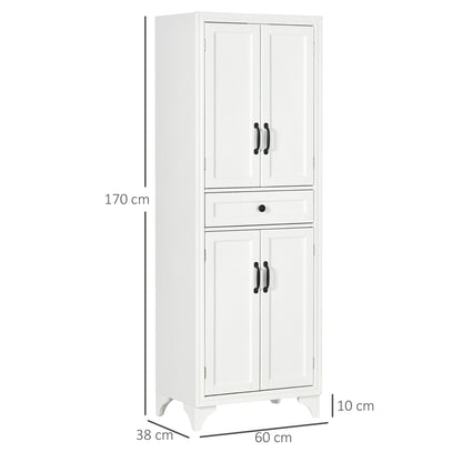 High Buffet Keukenkast – Keukenkastje – Buffettafel – Opbergkast – Dressoir – Hoog 170 cm – Met 4 Deuren en 1 Lade – Verstelbare Plank – Wit