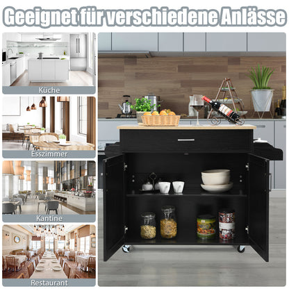 Keukentrolley – Serveerwagen – Keukenkast – Opbergtrolley – Keukenkar – Zwart – Met Handdoekhouder en Kruidenrek – Verstelbare Plank en Lade
