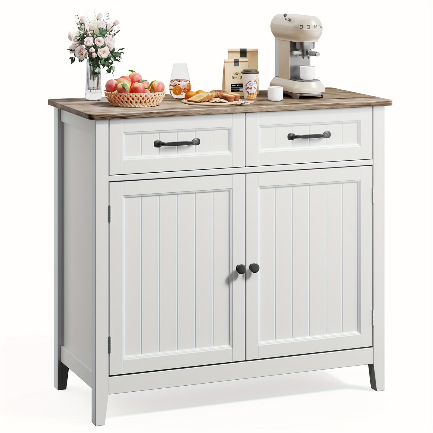Dressoir – Buffetkast – Opbergkast – Keukenkast – Sideboard – Ruim Met Lade En Verstelbare Plank – Hardhouten Grijs