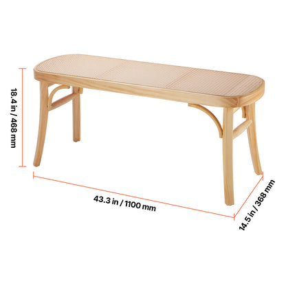 Rotan Bankje – Rieten Zitbank – Rattan Bank – Houten Bankje – 115 cm Lengte – Handgeweven Rotan – Stevig Houten Frame