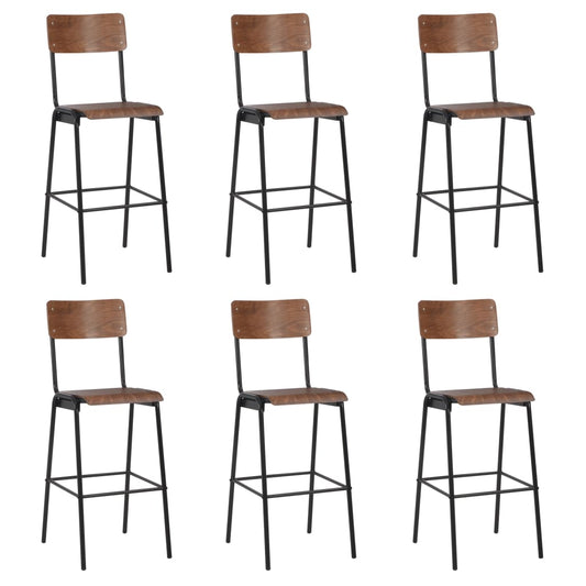 Barstoel – Barkruk – Barstoel Kruk – Barkrukken – Barstoelen – Massief Multiplex – Stapelbaar – Set van 6 – Poedercoated Stalen Poten
