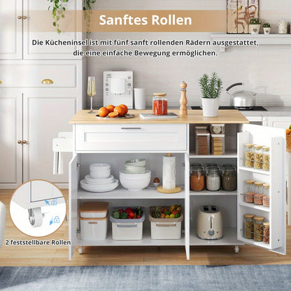 Keukentrolley – Keukenwagen – Serveerwagen – Opbergtrolley – Keukenkast – Oprolbaar – 5 Zwenkwielen – Houtnerflook 132,5x44x90 cm