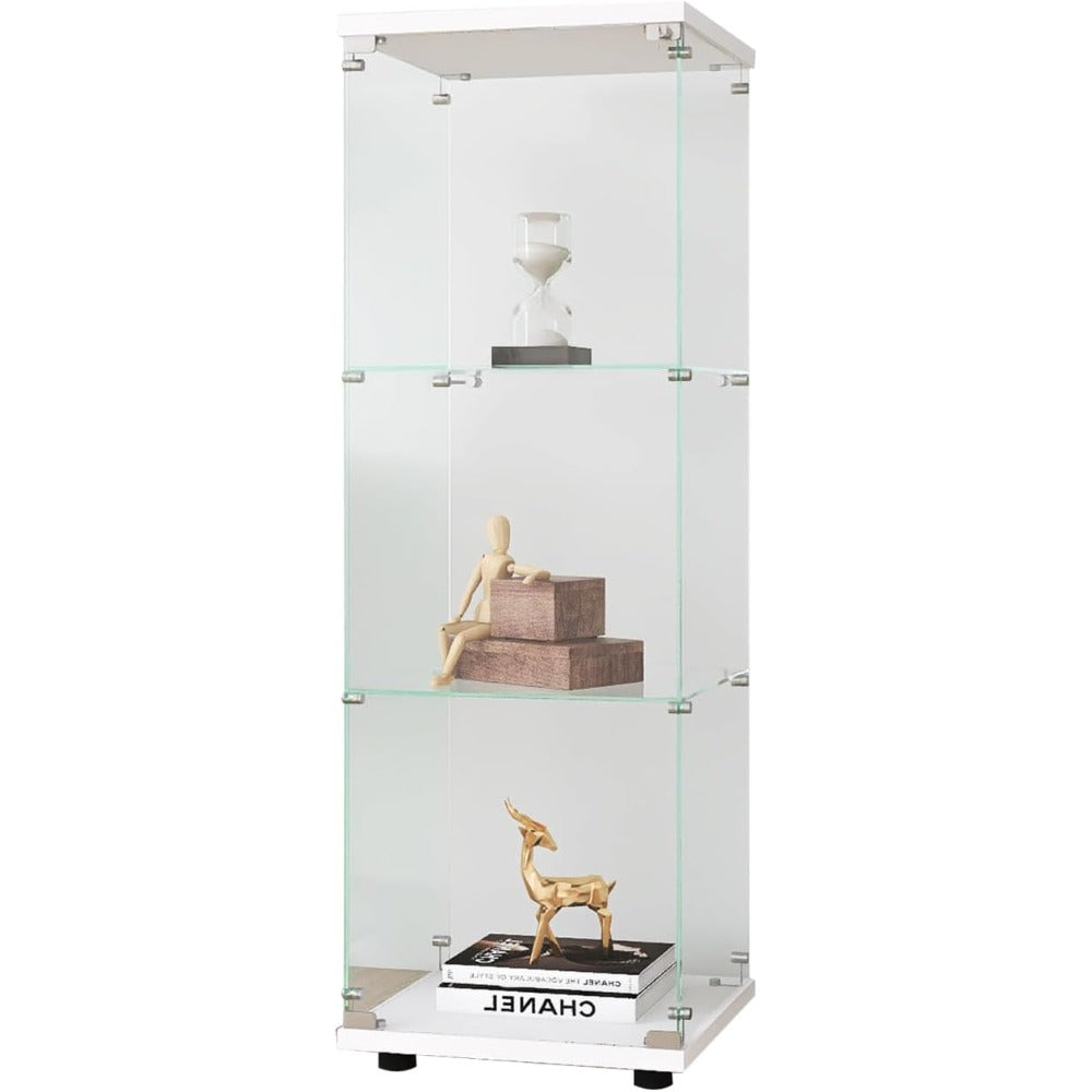Glazen Vitrinekast – Vitrinekast – Displaykast – Collectiekast – Dressoir – 3 Glazen Planken – Met Slot – Wit – 125x42x36 cm
