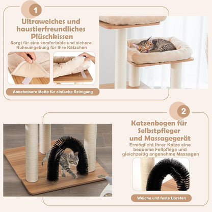 Krabpaal – Krabboom – Kattenmeubel – Kattenkrabpaal – Kattenboom – Houten Krabpaal 170 cm – Met Afneembare Kussens – Sisal Krabpalen