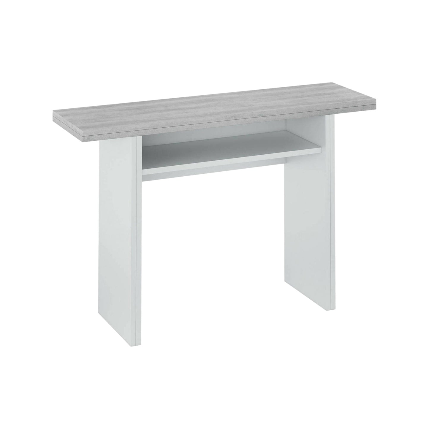 Arila Extendable Table, Book-Style Opening with Extendable Top, Foldable Side Console Table, 120x35x77 cm, White and Cement