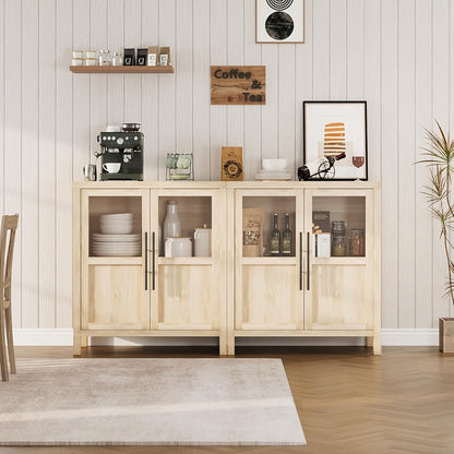 Buffetkast – Sideboard – Dressoir – Opbergkast – Woonkamerkast – 73,7 cm breed – Hoogwaardig MDF met glasdeur – Natuurlijke houtkleur – Eenvoudige montage – Duurzame afwerking