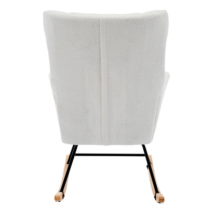 Schommelstoel – Schommelstoel Met Voetenbank – Relaxstoel – Fauteuil – Lounge Stoel – Ergonomisch Ontwerp – Zachte Teddy Bekleding – Wit – 30° Schommelbeweging – Afneembaar Kussen