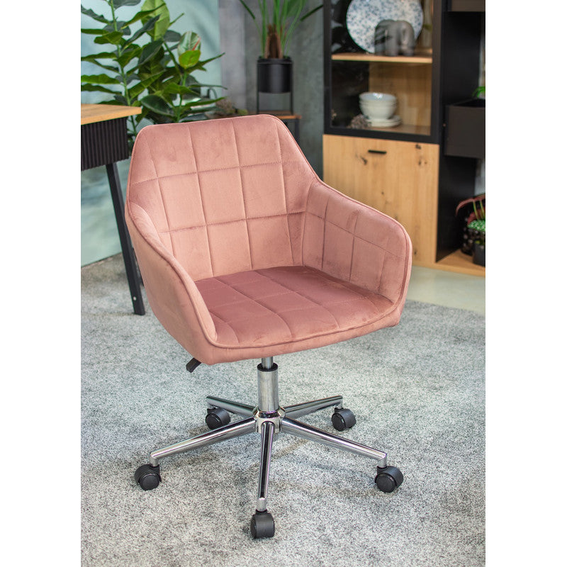 Bureaustoel – Bureaustoel Met Wieltjes – Bureaustoel Draaibaar – Kantoorstoel – Studstoel – Zachte Velvet Bekleding – 360° Draaibaar Met Verstelbare Hoogte - Roze