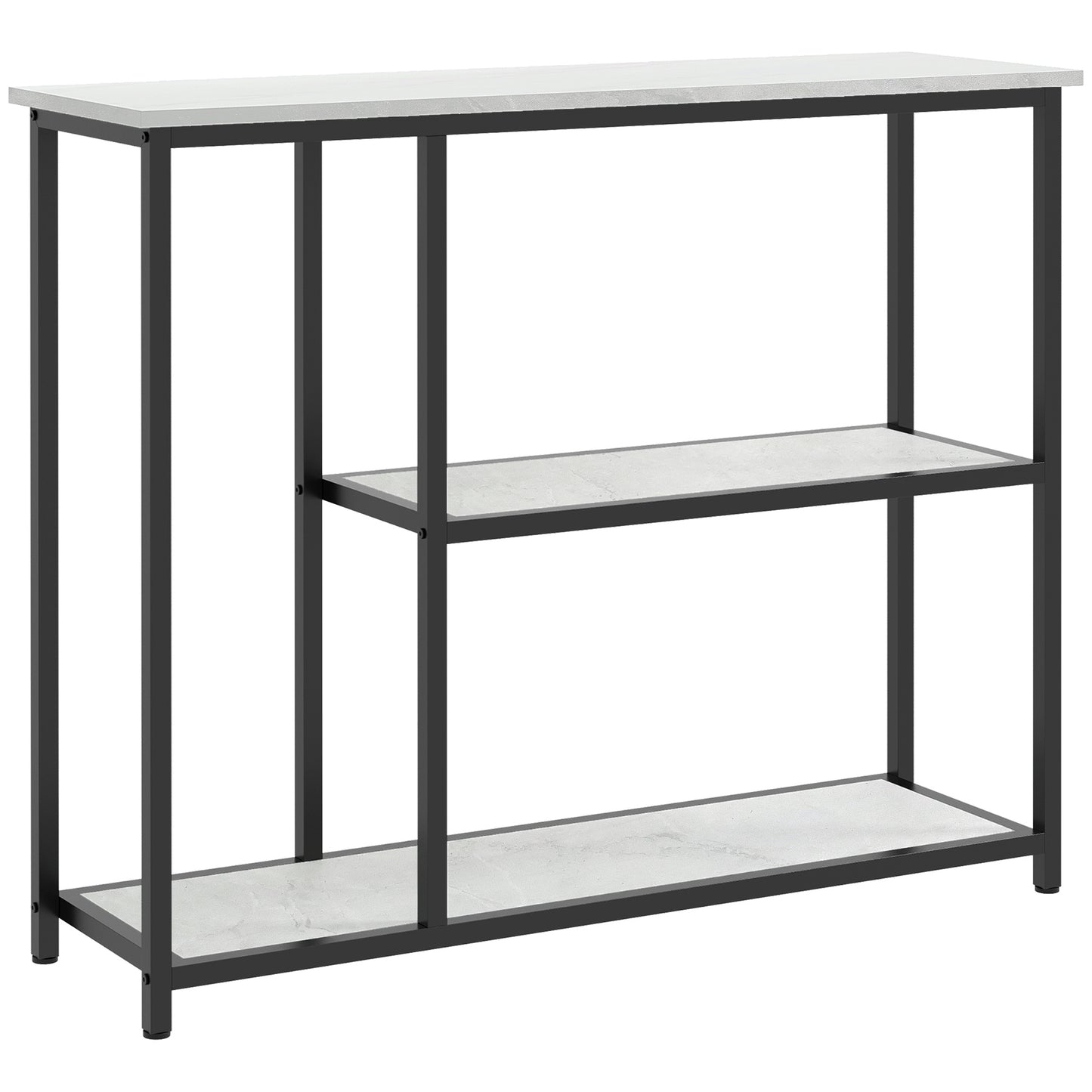 Sidetable – Sidetable Industrieel – Haltafel – ConsolTafel – Wandtafel – Zwart Wit Marmerlook – 2 Ruime Opbergniveaus – Stevig Zwart IJzeren Frame
