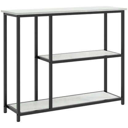 Sidetable – Sidetable Industrieel – Haltafel – ConsolTafel – Wandtafel – Zwart Wit Marmerlook – 2 Ruime Opbergniveaus – Stevig Zwart IJzeren Frame