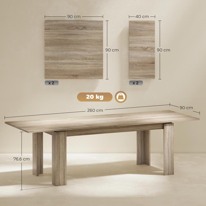 Expandable Dining Table Extendable from 180 to 260cm (70.8” to 102.4”), Seats 6-10 People, Quick Assembly Space-Saving Modern Rustic Wood Table Suitable for Families/Gatherings, Living Room, Dining Room, Kitchen
