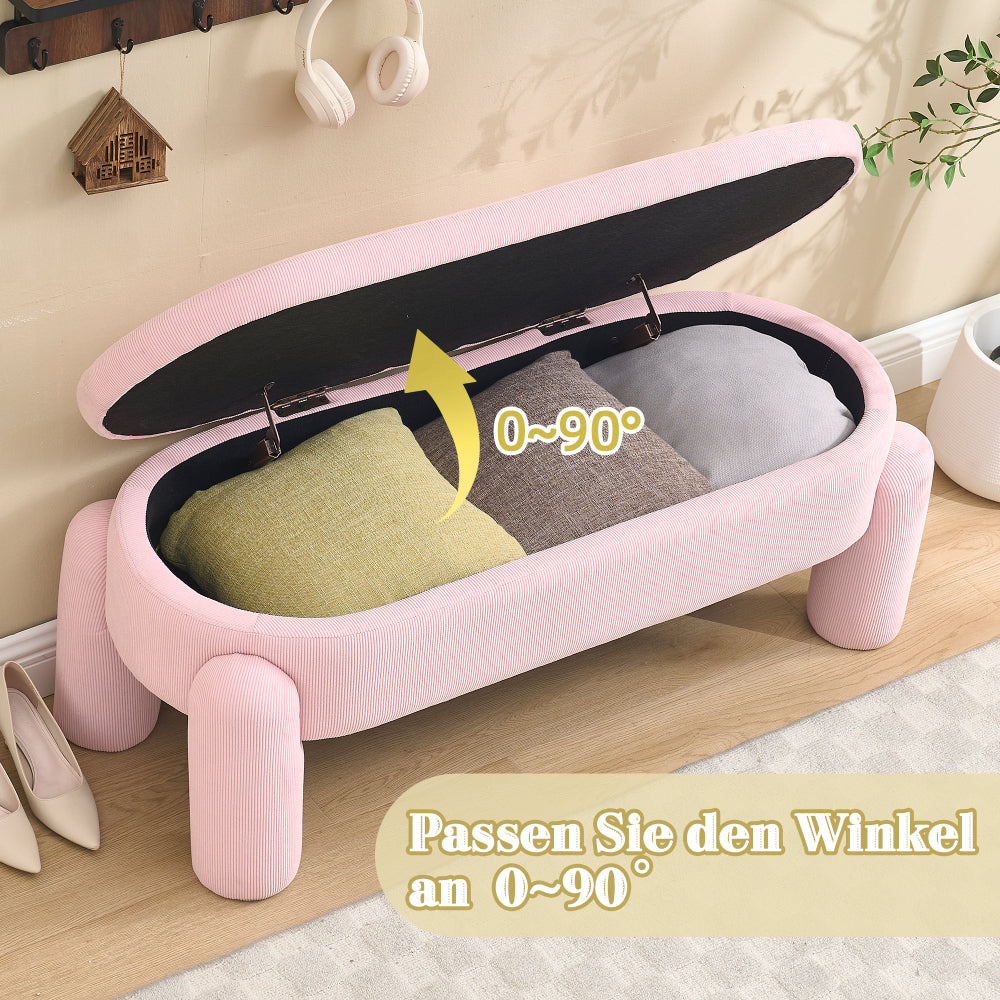Opbergbank – Zitbank – Opbergkist – Halbank – Poef – Roze Chenille – Houten Frame – 104x43x43 cm – Met Opbergruimte – Zacht Zitvlak