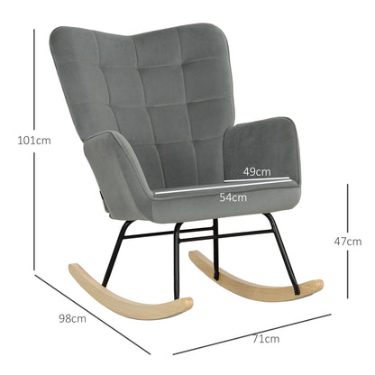 Vintage Schommelstoel – Schommelstoel – Relaxstoel – Fauteuil – Wiegstoel – Donkergrijs – Beukenhout & Staal – Dikke Bekleding