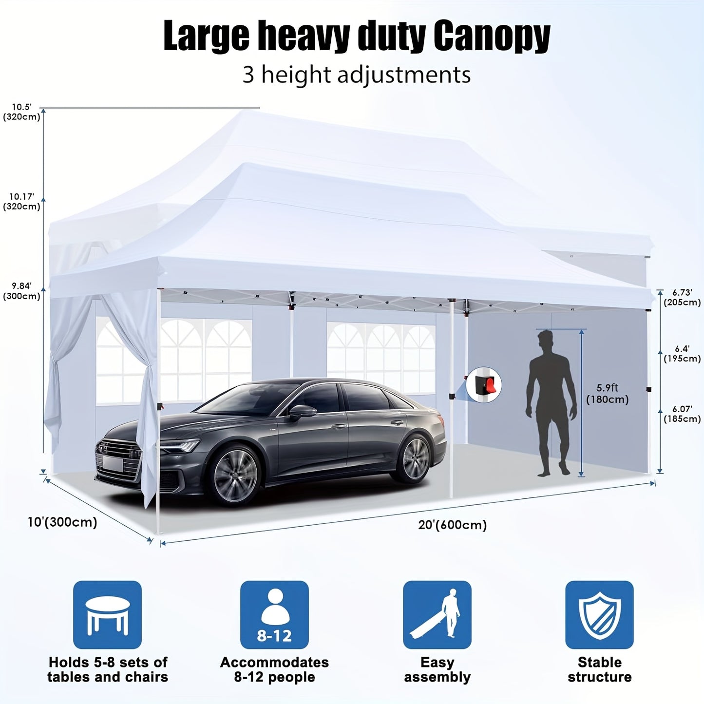Pop-up Tent – Partytent – Evenemententent – Vouwtent – Markttent – 3x6 Meter – 6 Verwijderbare Zijwanden – Lichtgewicht Aluminium Frame