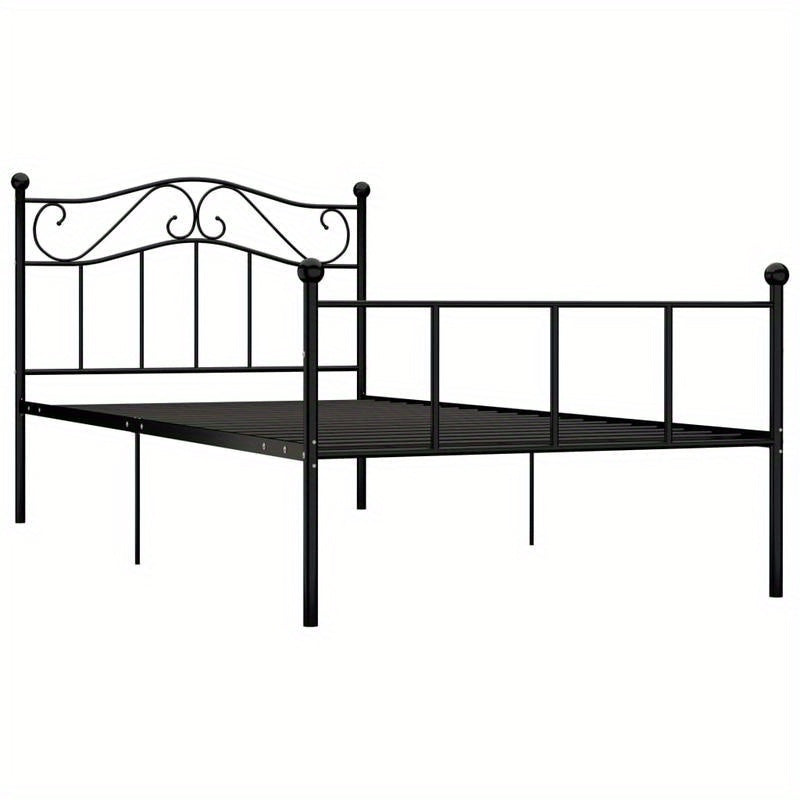 Giroletto Nero in Metallo 90x200cm - Contemporary Black Metal Bed Frame with Ornate Curved Design, Sturdy 4-Way Joint Support, No Assembly Required, Durable & Easy-Clean for Modern Bedroom Decor, Bedroom Furniture, Elegant Be