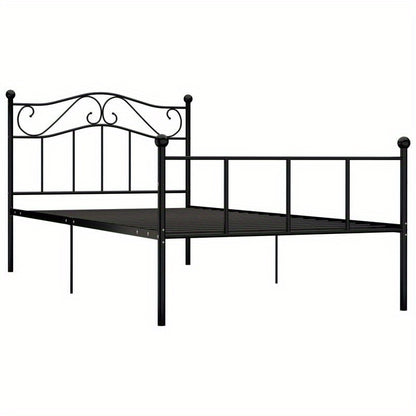 Giroletto Nero in Metallo 90x200cm - Contemporary Black Metal Bed Frame with Ornate Curved Design, Sturdy 4-Way Joint Support, No Assembly Required, Durable & Easy-Clean for Modern Bedroom Decor, Bedroom Furniture, Elegant Be