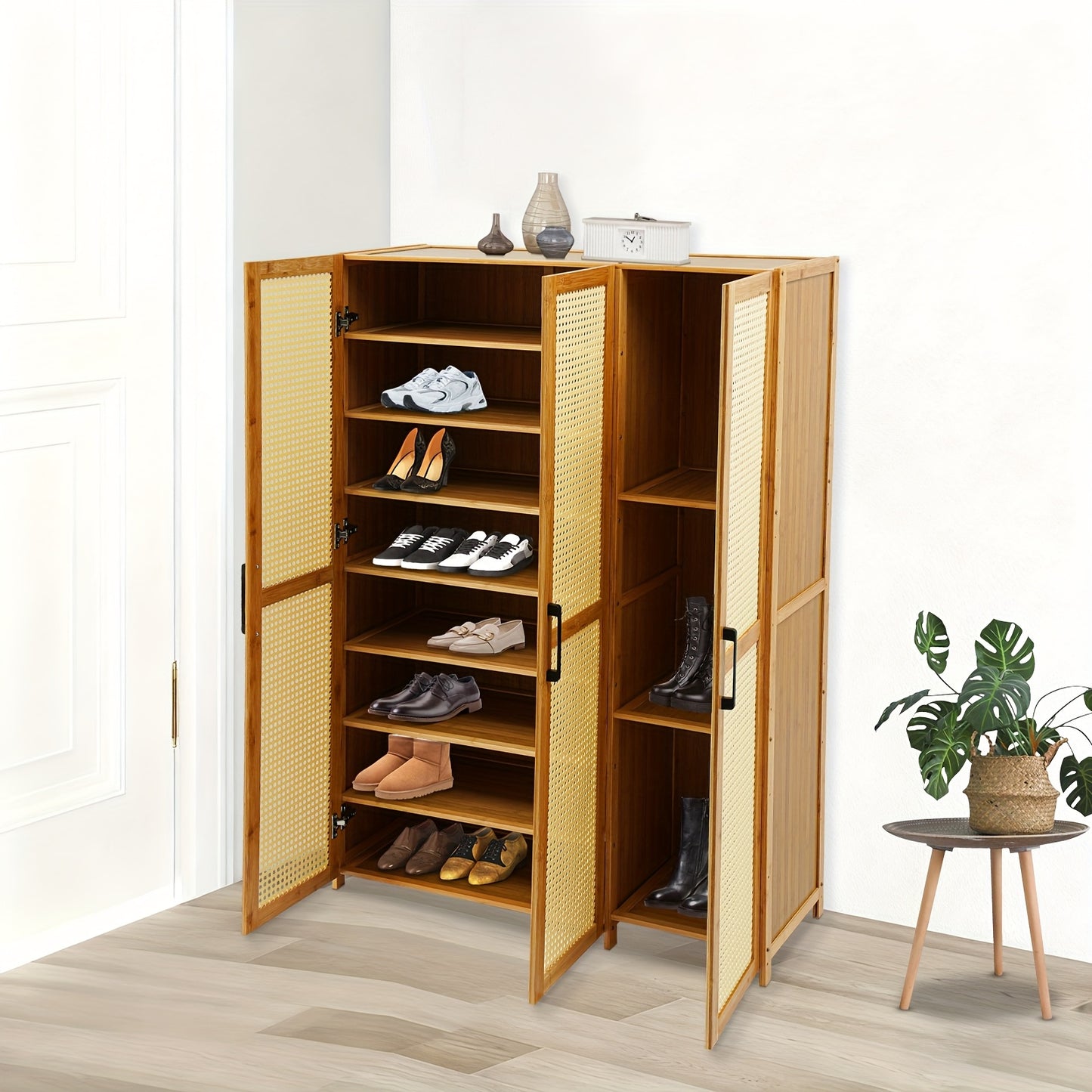 Schoenenkast Modern – Schoenopberger – Schoenrek – Schoenmeubel – Schoenhouder – Houten Kleur Variant – 3 Deuren Met 9 Planken – Ruimtebesparend & Draagkracht 20 kg Per Plank