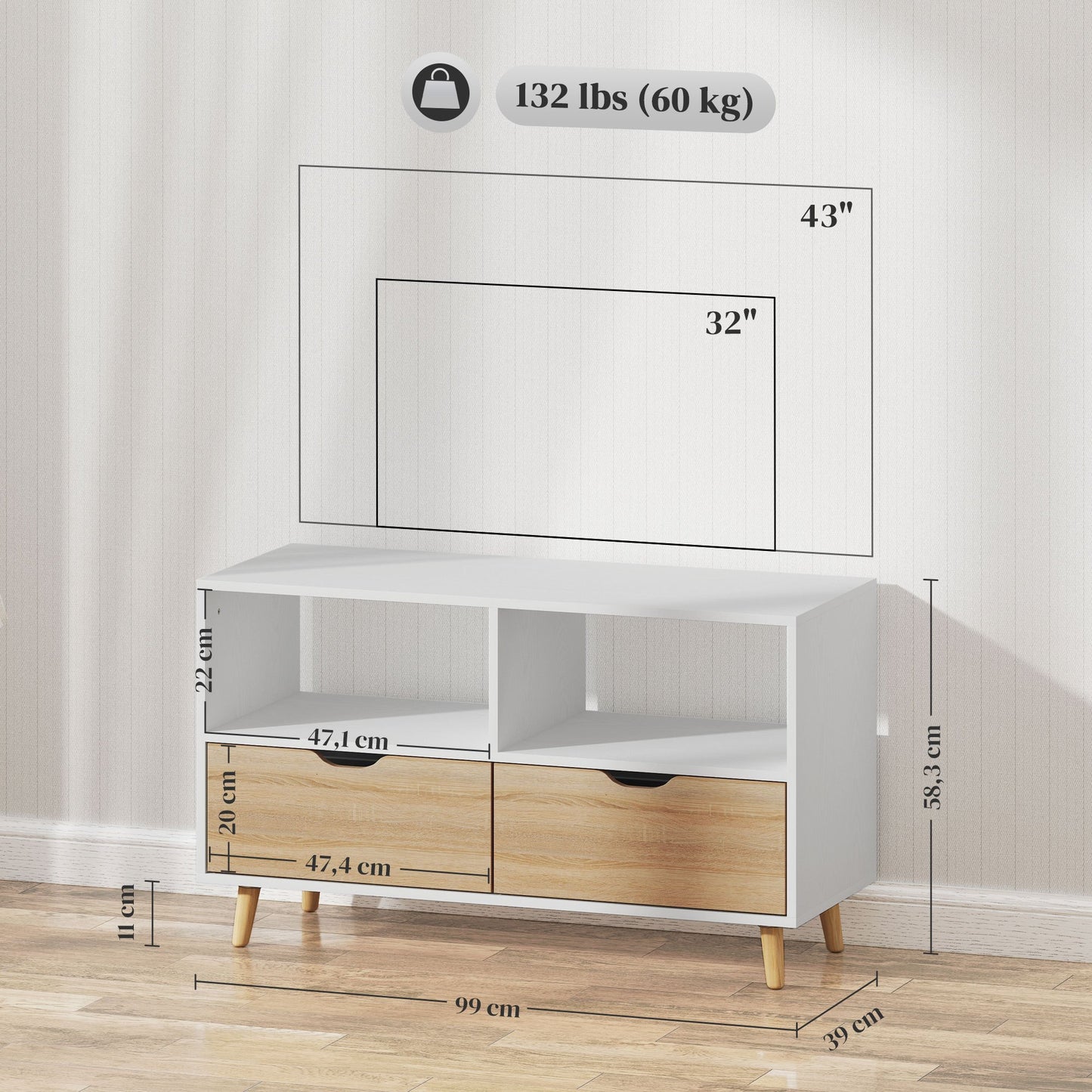 Tv-kast – Tv-meubel – Tv-dressoir – Mediameubel – Wandmeubel – Wit Hout – Compact Formaat – Veel Opbergruimte
