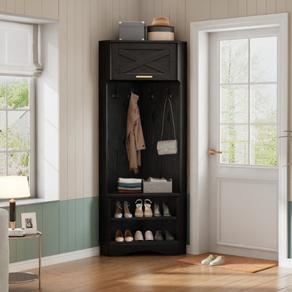 Kapstok – Wandkapstok – Garderobe – Jassenrek – Kapstok met Haken – Inclusief 4 Haken – Vouwbaar – Zwart Metaal – Ruimtebesparend – 53x53x180 cm