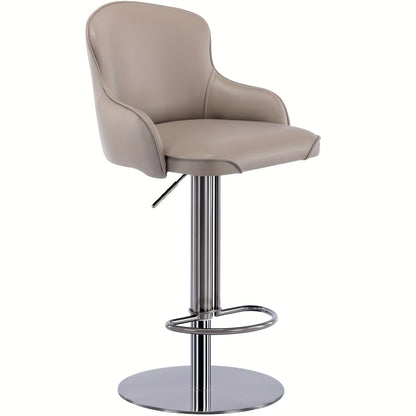 Modern Black Titanium Stainless Steel Bar Stool with Adjustable Height & Swivel Base - Heavy-Duty Metal Construction, Beige Leather Cushioned Seat & Backrest, Upholstered Backrest For Kitchen, Dining Room, Home Bar - Easy Ass