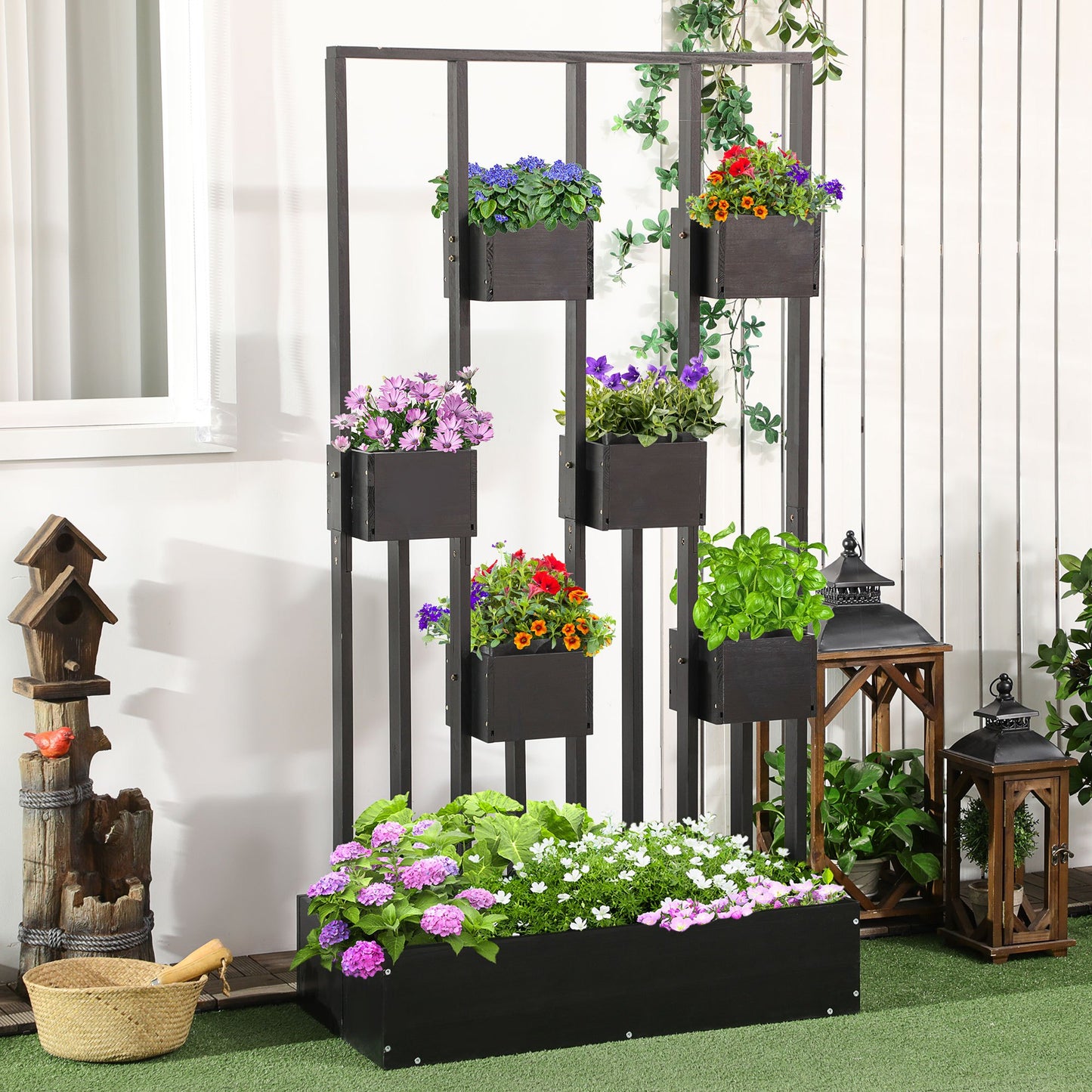 Verhoogde Plantenbak – Tuinbak – Kruidenbak – Bloembak – Kweekbak – Met Houten Latwerk – 90x45x170 cm – Weerbestendig Hout