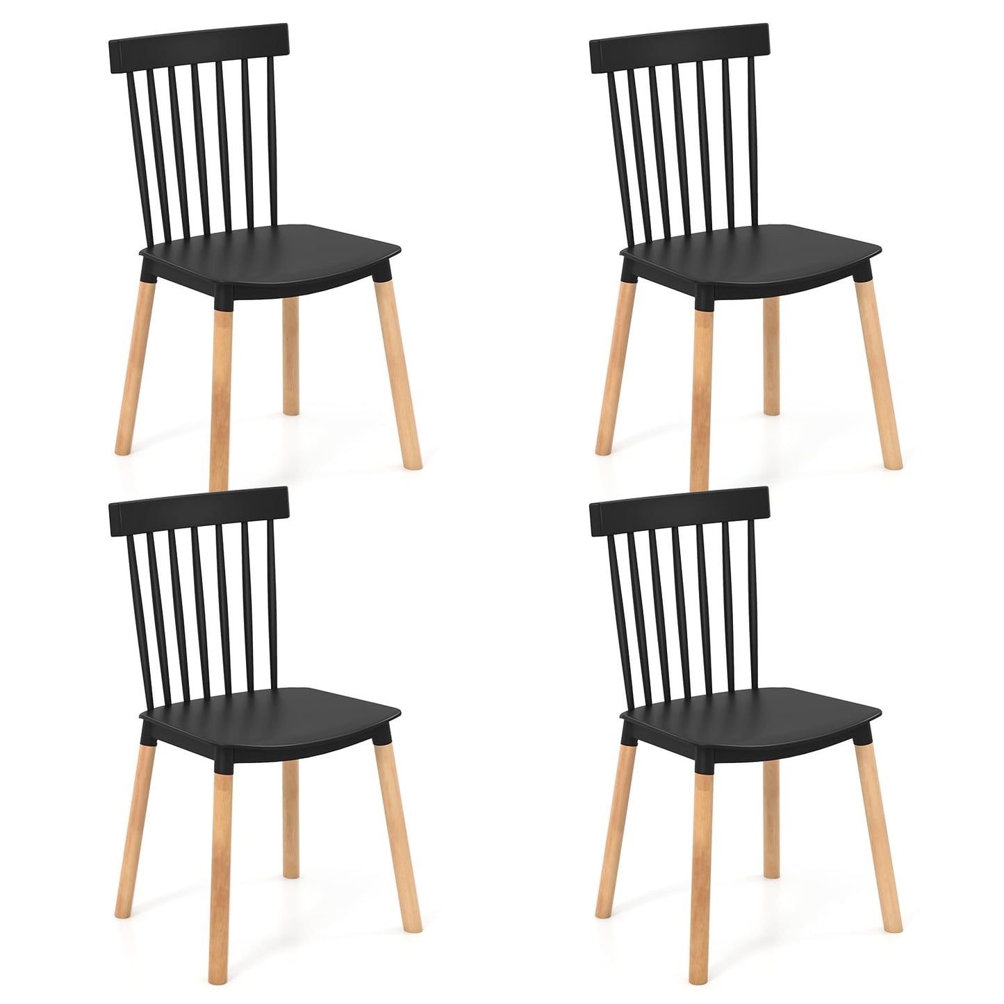 Eetkamerstoelen – Keukenstoelen – Stoelen – Livingstoelen – Bureaustoelen – Massief Houten Poten – Antislip Voetdoppen – Zwarte Set van 4