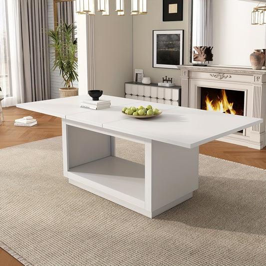 Uittrekbare Tafel – Uitklapbare Eettafel – Verrijdbare Tafel – Koffietafel – Bamboe Tafel Wit – Ruimtebesparend Design – Eenvoudige Montage