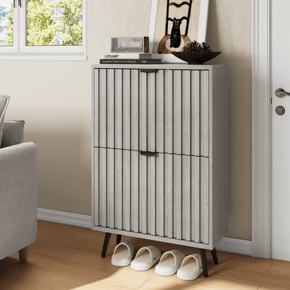 Schoenenkast – Schoenenrek – Opbergkast – Schoenenopberger – Halmeubel – Grijs MDF – 2 Dubbele Klapladen – Compact 60 cm Breed