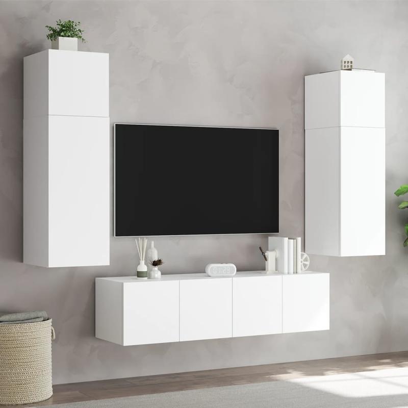 Wandkast TV – Wandschap – Opbergkast – Mediarek – Muurkast – Set Wit – MDF Duurzaam – 80x35x31 cm