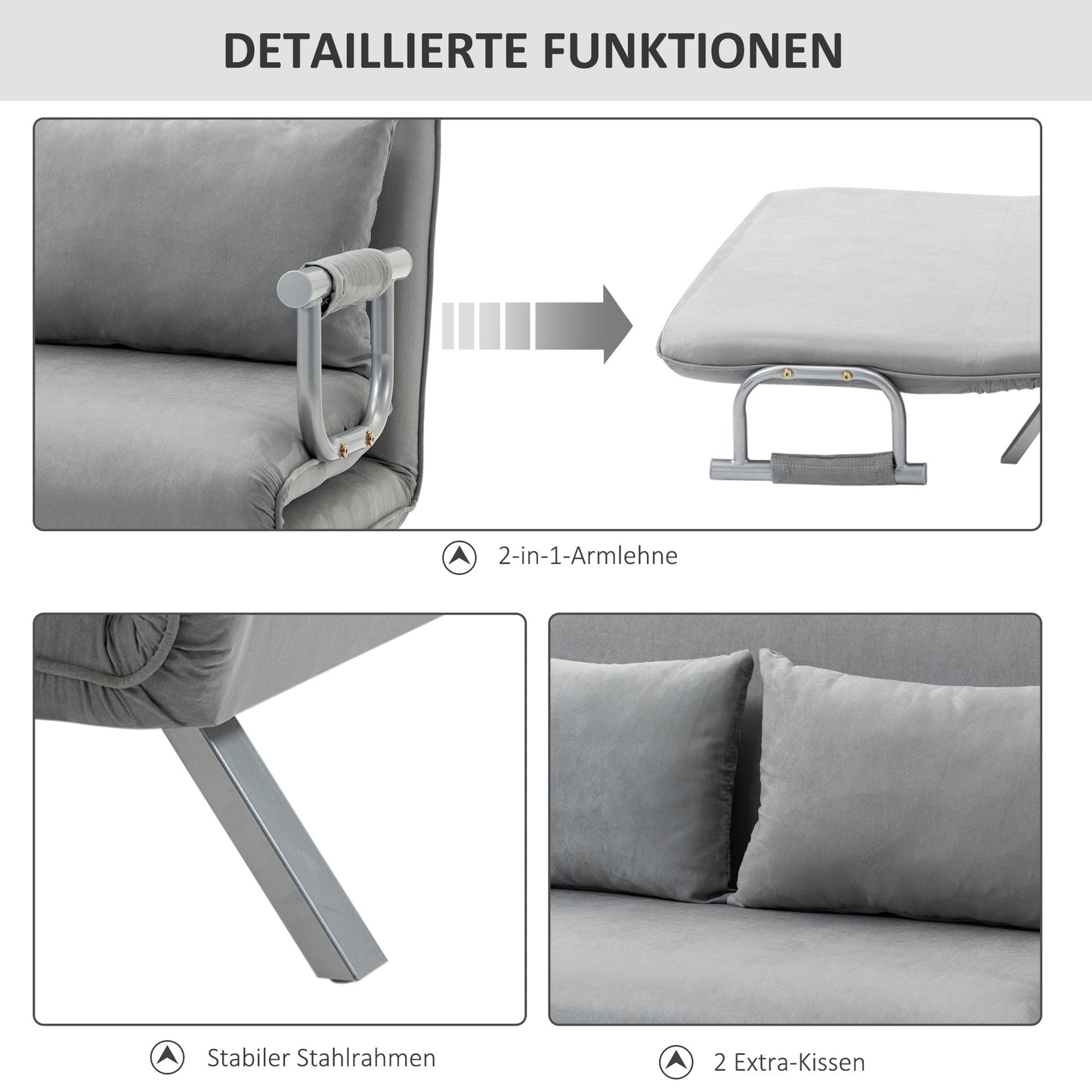 2-Zits Slaapbank – Tweezitsbank – Slaapbankje – Logeerbed – Zetel – Lichtgrijs – Inclusief 2 Kussens – Compact & Duurzaam