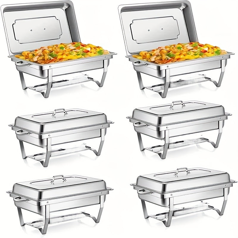 Chafing Dish Buffet Set – Warmhoudbak – Buffetset – Catering Warmhouder – Rectangular Server – 6 Packs – Roestvrijstaal – 9 Liter per Bak