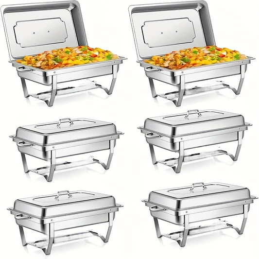 Chafing Dish Buffet Set – Warmhoudbak – Buffetset – Catering Warmhouder – Rectangular Server – 6 Packs – Roestvrijstaal – 9 Liter per Bak