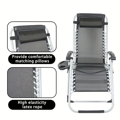 Loungechair – Loungestoel – Fauteuil – Relaxstoel – Tuinstoel – Opvouwbaar – Ergonomisch Met Hoofdkussen – Duurzame Oxford Stof 60x87x110 cm