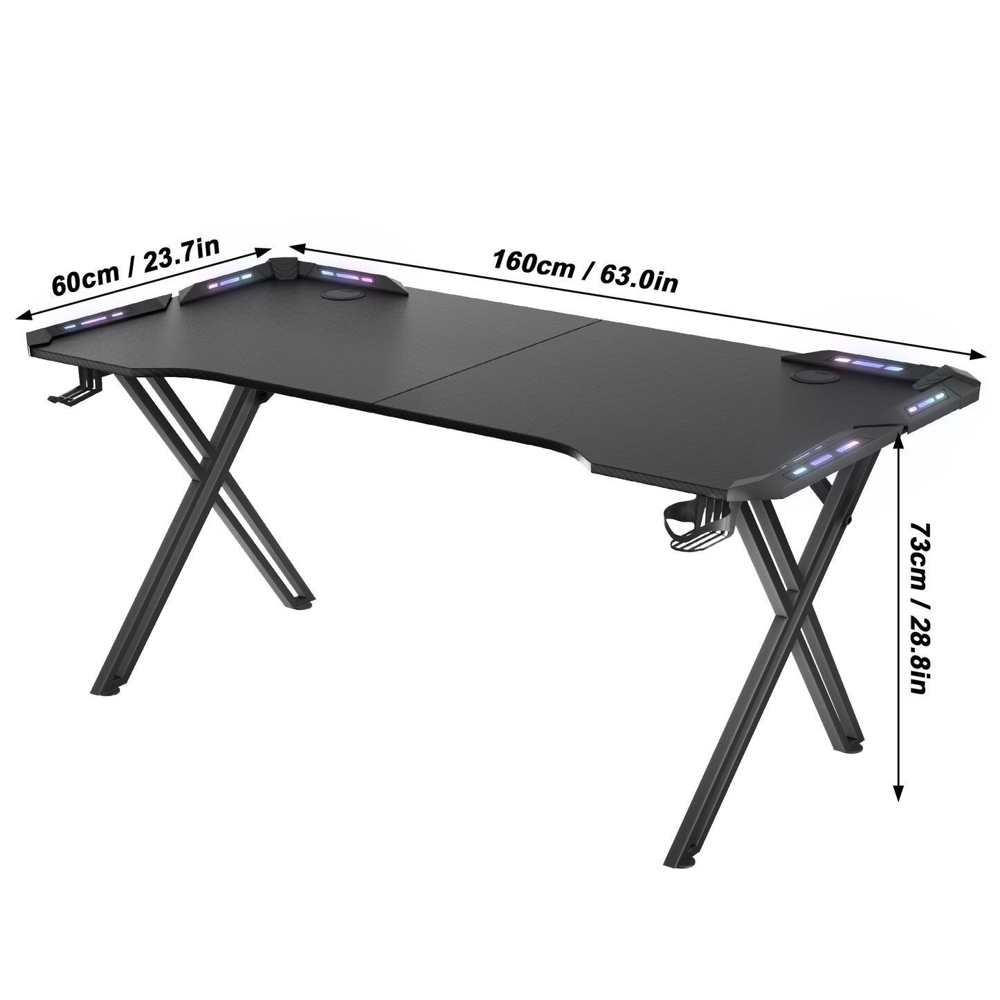Gamingtafel – Game Bureau – Gaming Desk – Computertafel – Game Tafel – Carbon Fiber Blad – X-Vormig Stalen Frame – Bekerhouder & Headset Haak – Belastbaar Tot 100 Kg – 160 cm